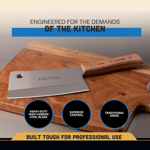 Dexter-Russell cuchillo ancho con mango de madera natural para uso intensivo.