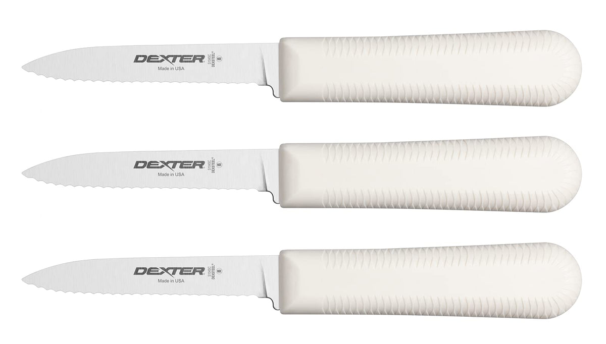 Dexter-Russell: juego de tres cuchillos para pelar S104SC con hoja dentada, precisión al pelar.