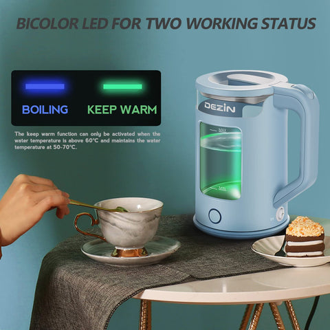 DEZIN hervidor con iluminación bicolor azul y verde para mantener la temperatura
