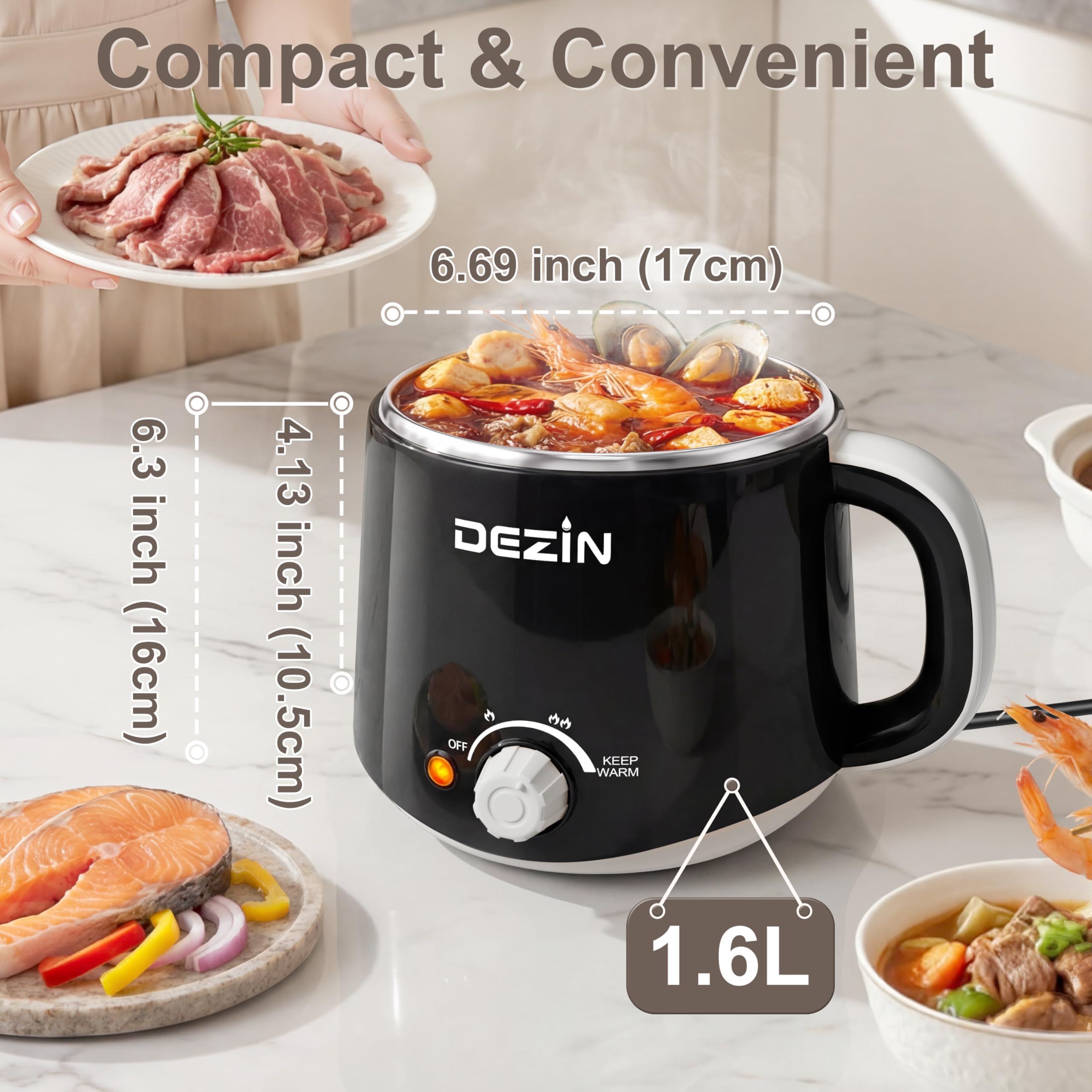 DEZIN huevo cocido rápido con olla eléctrica 1.6 L.
