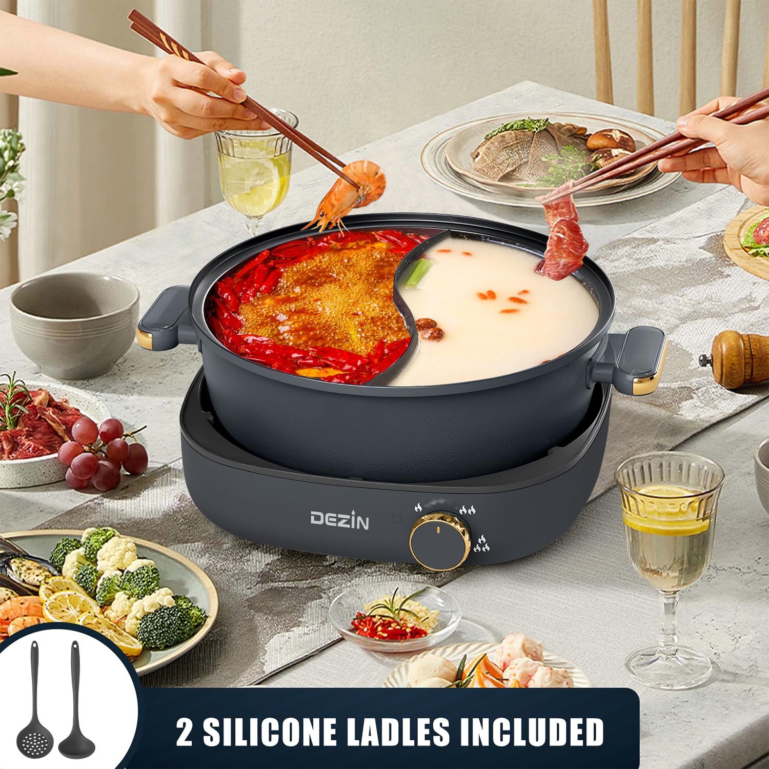 Olla caliente eléctrica Dezin con ajuste de potencia para varias recetas.