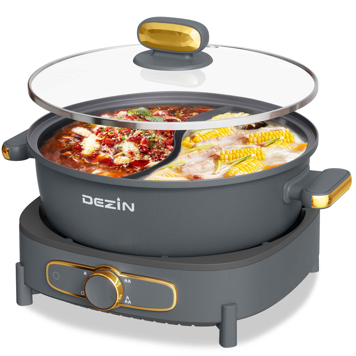 La olla caliente eléctrica Dezin con divisor de 6L para cocinar dos sabores simultáneos