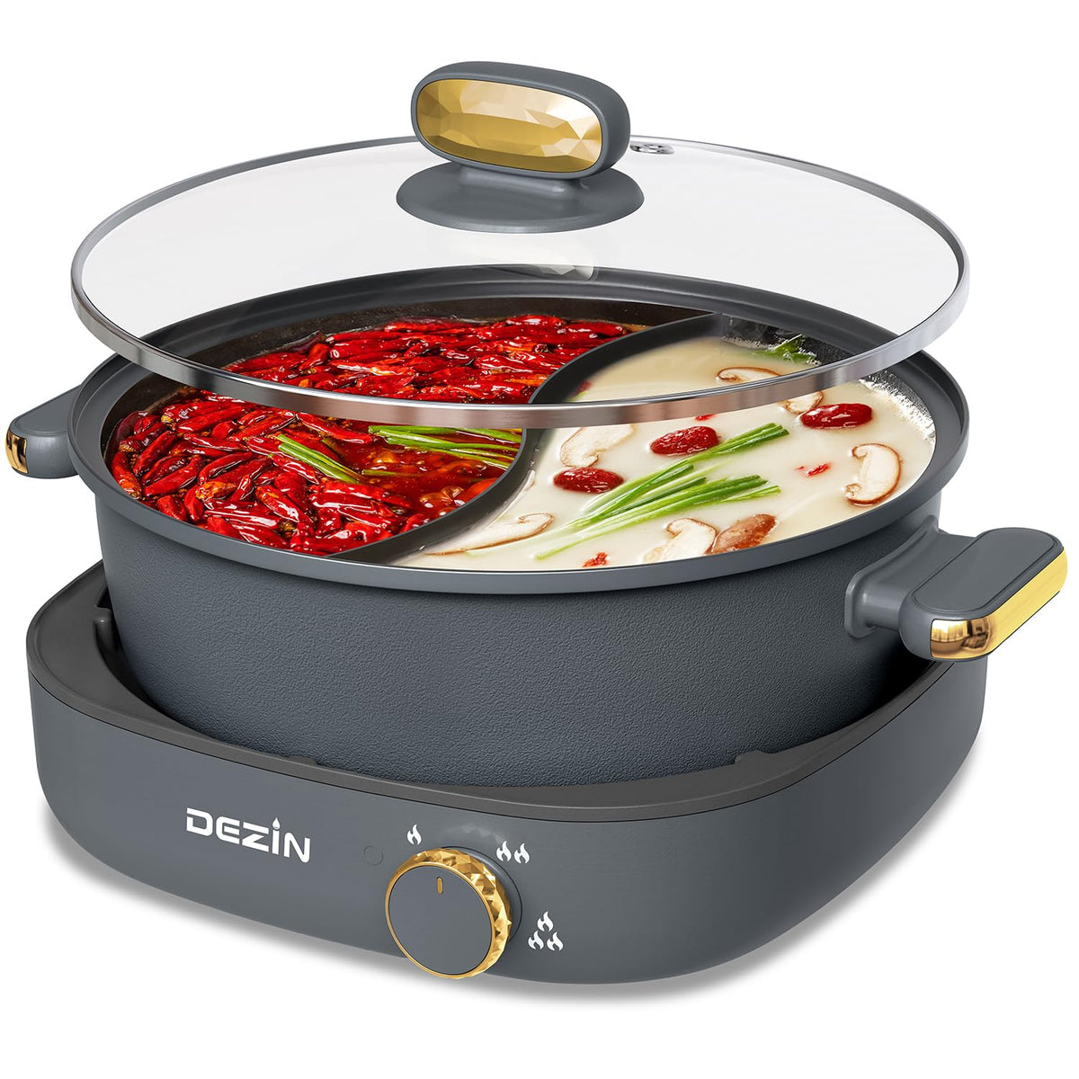 Olla caliente eléctrica Dezin con divisor para dos sabores sin mezclar aromas.