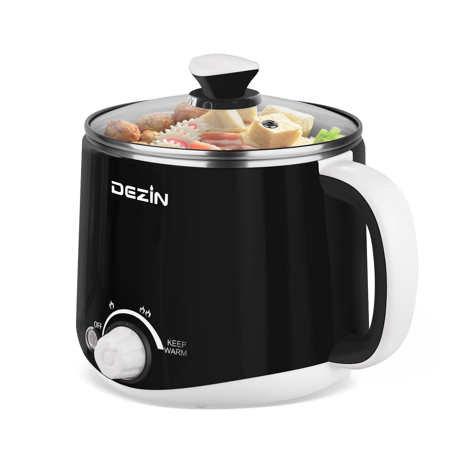 Olla eléctrica DEZIN 1.6 L para hervir fideos y huevos rápido.