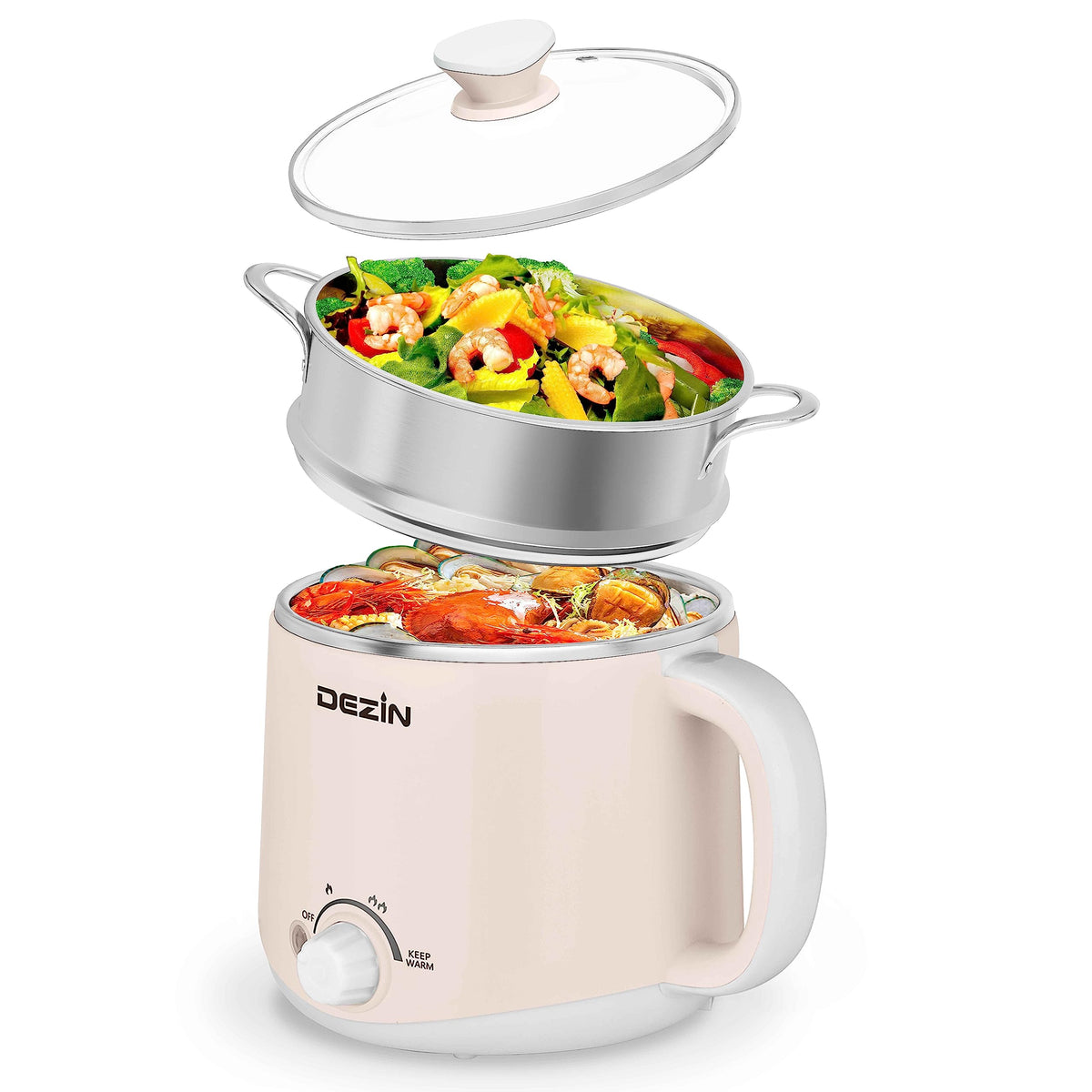 Dezin olla eléctrica con vaporera de 1,6 L para desayunos rápidos y prácticos.