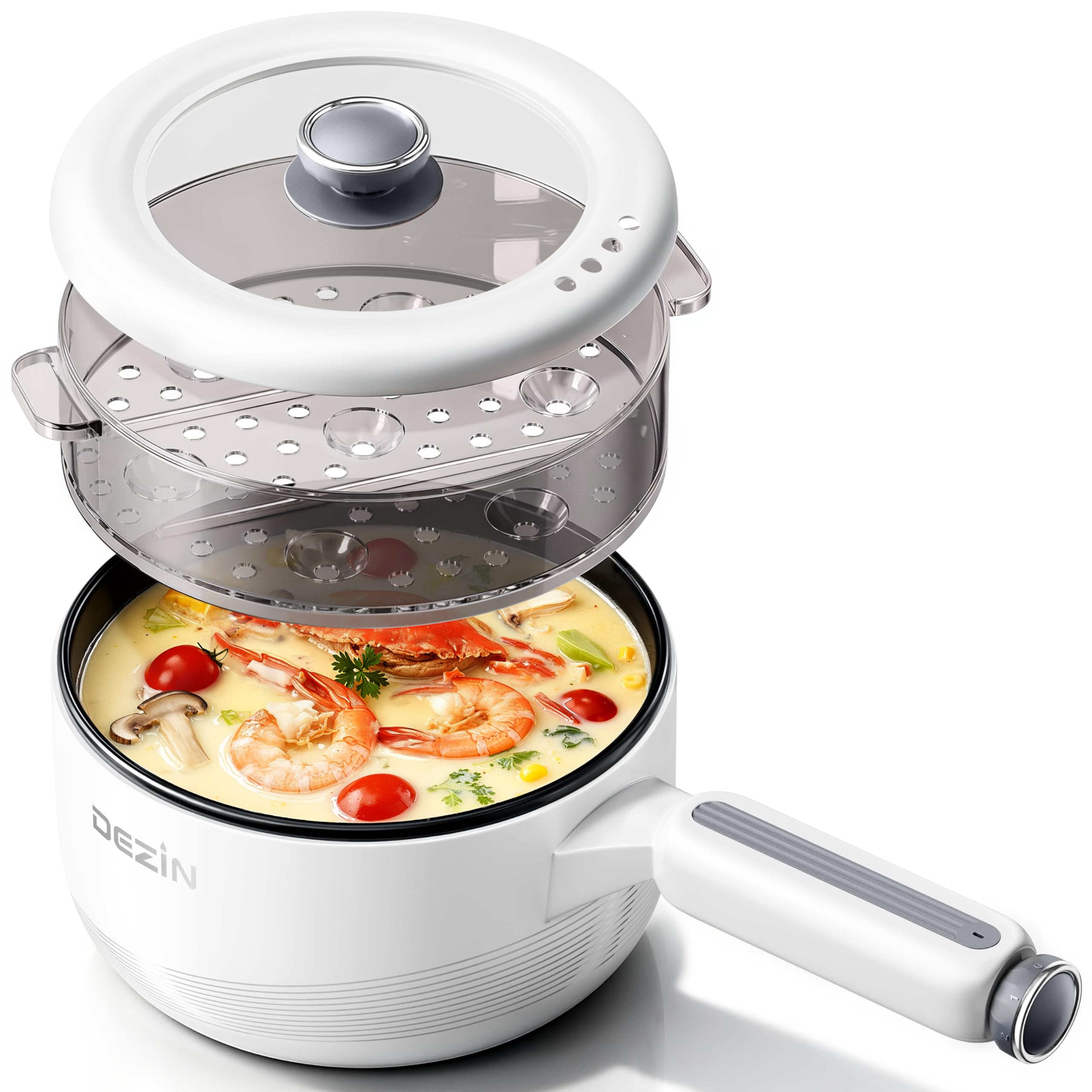 DEZIN Olla eléctrica con vaporizador, ideal para comidas rápidas.
