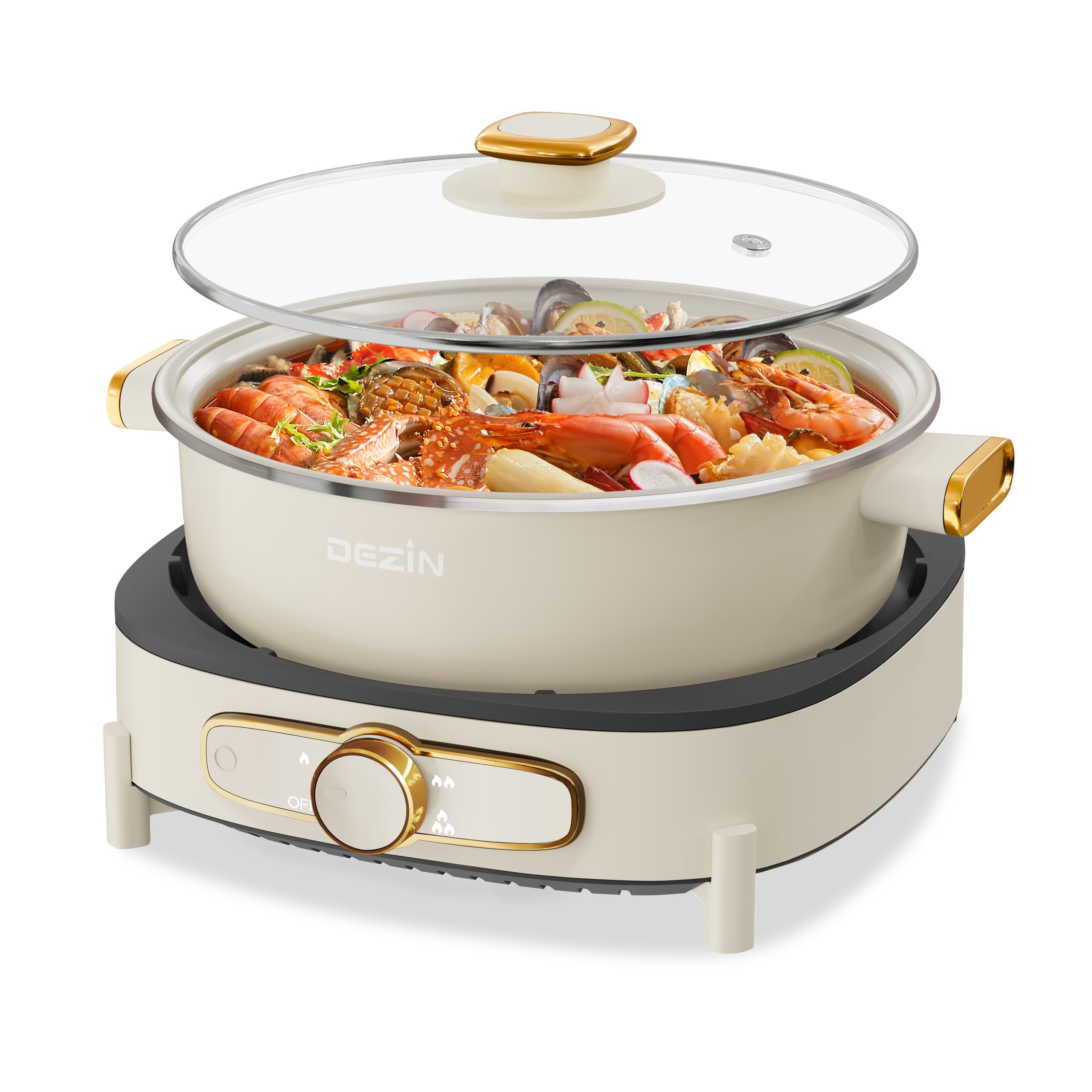 DEZIN olla eléctrica Shabu Shabu desmontable, facilita la limpieza tras la comida.