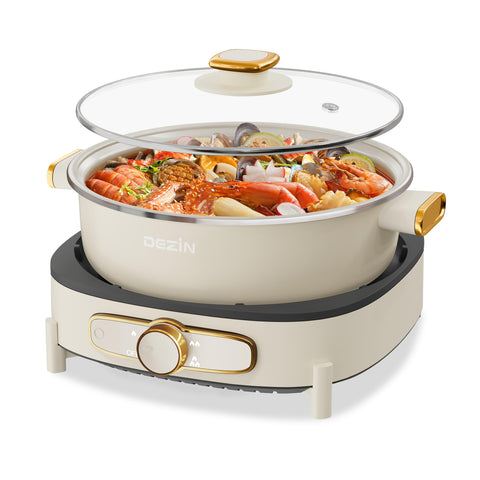DEZIN olla eléctrica Shabu Shabu desmontable, facilita la limpieza tras la comida.