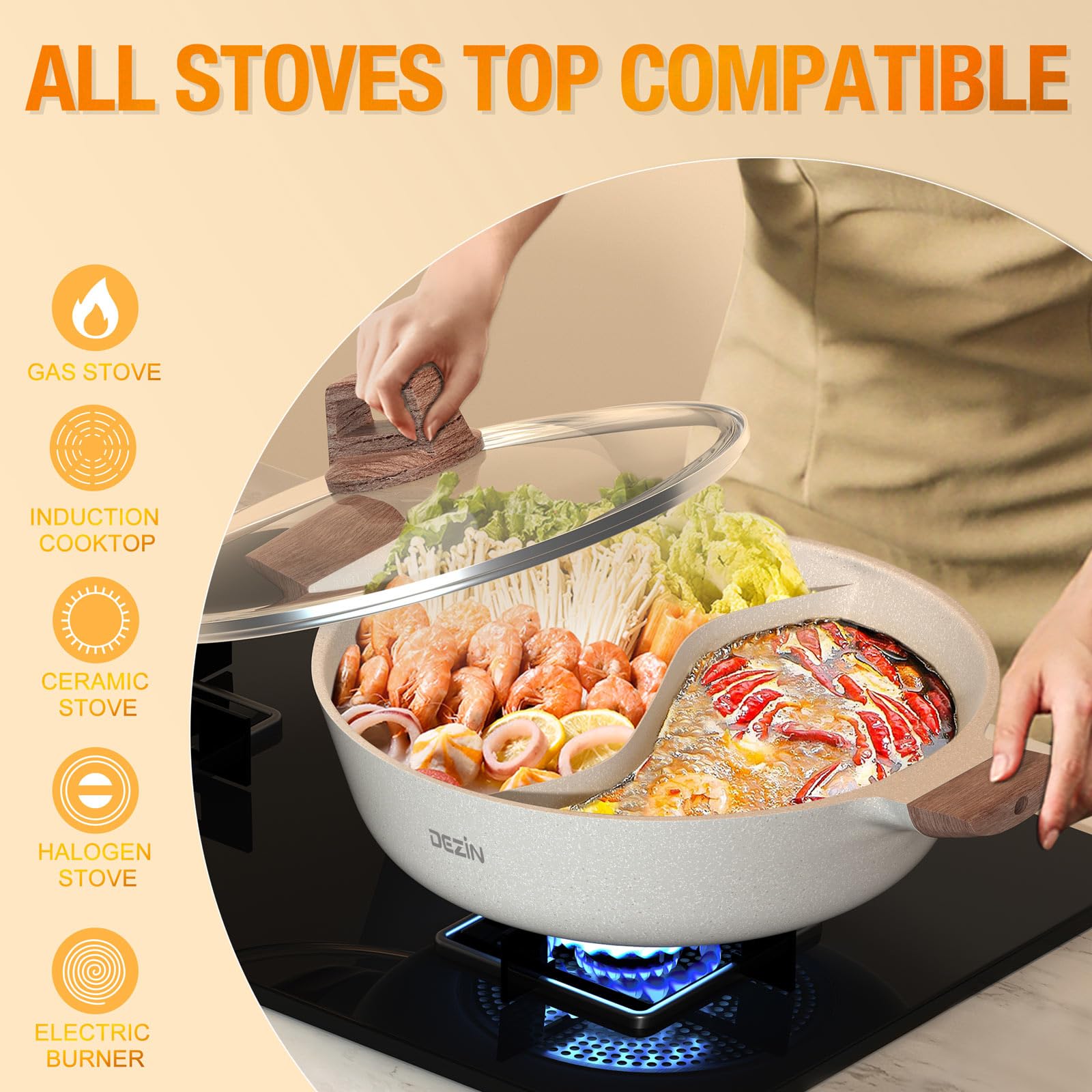 DEZIN olla shabu shabu con doble sabor para disfrutar diferentes recetas