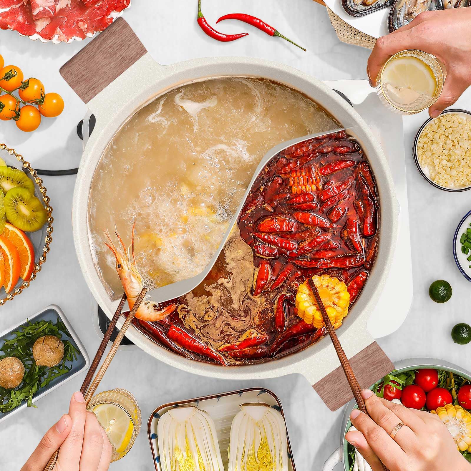 DEZIN olla shabu shabu revestimiento antiadherente facilita cocinar con menos aceite