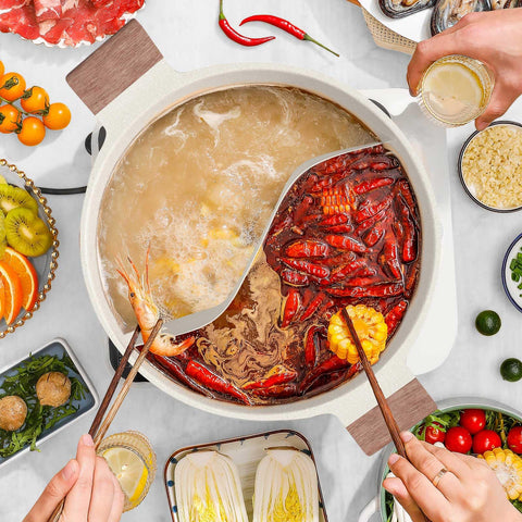 DEZIN olla shabu shabu revestimiento antiadherente facilita cocinar con menos aceite