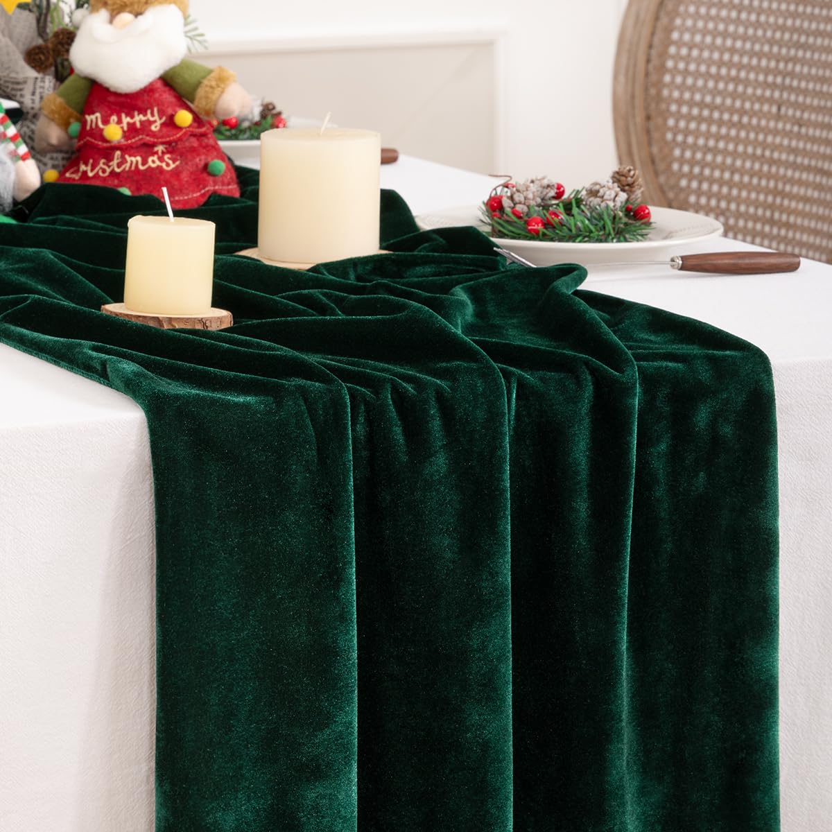 DeZerlor funda de mesa de terciopelo verde esmeralda, 20x120, para cenas elegantes.