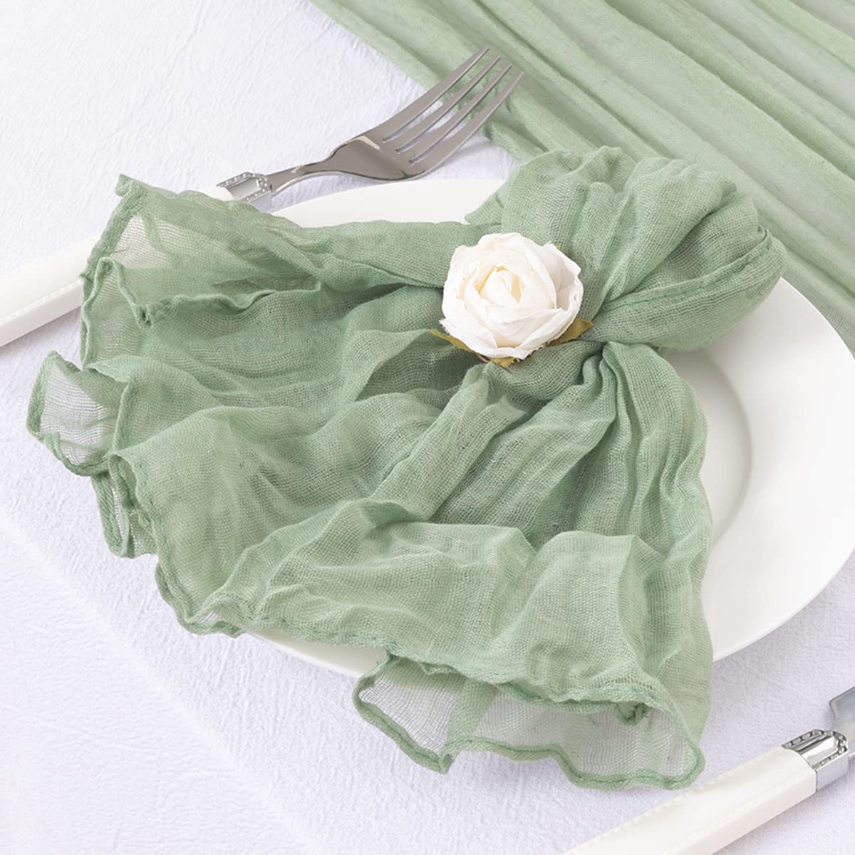 DeZerlor servilletas gasa verde salvia, costuras reforzadas para durabilidad.