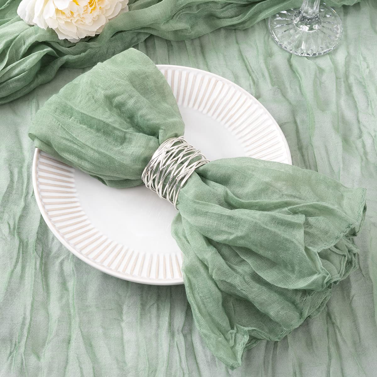 DeZerlor servilletas gasa verde salvia, paquete de 12 para bodas y eventos.