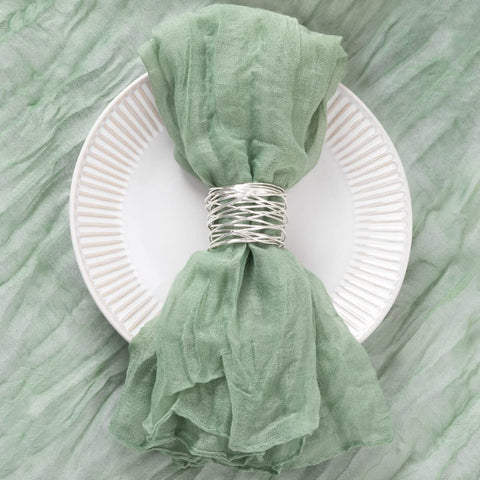 DeZerlor servilletas gasa verde salvia, textura arrugada para estilo rústico.