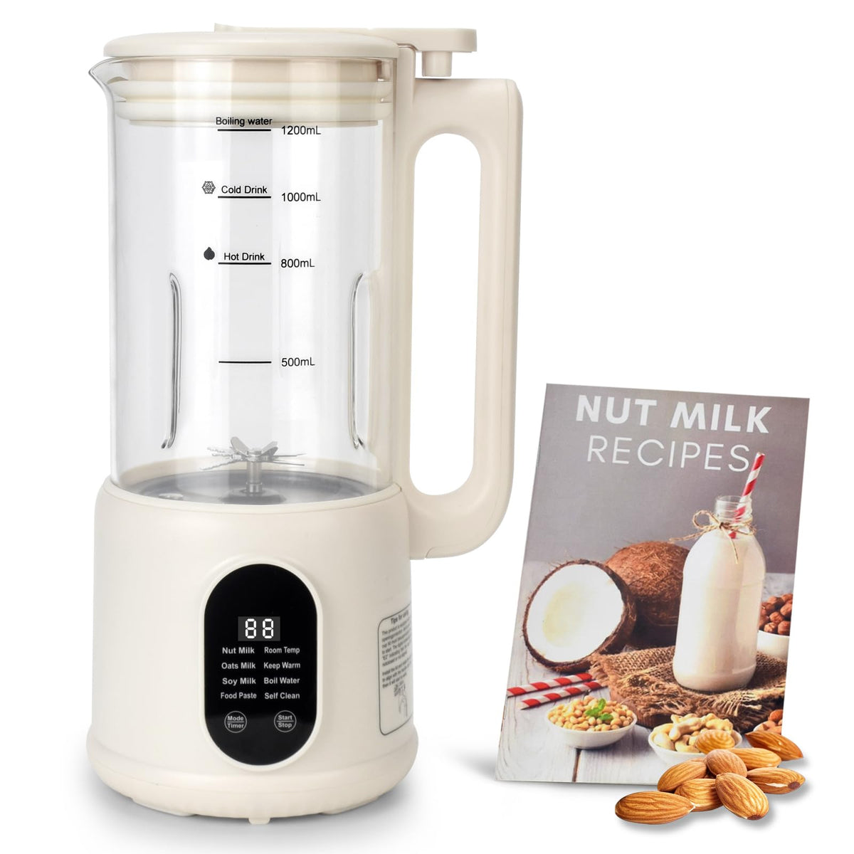 DFJKJUU Mezclador de leche de nuez, vista frontal, ideal para leche vegetal cremosa.
