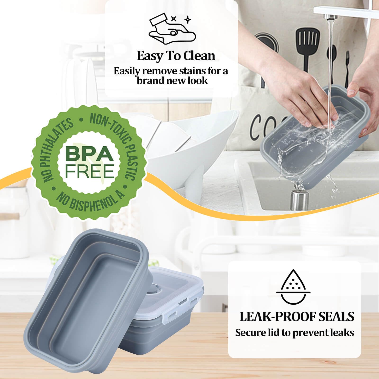 DGDUBRB contenedor colapsable 40oz kapasidad amplia para sobras y comidas para llevar