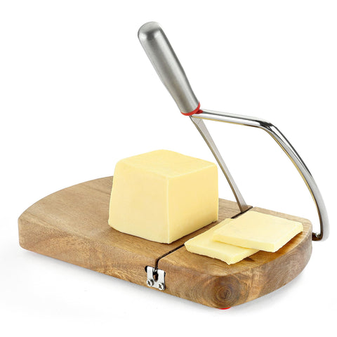 DGLOZE cortador de queso de madera acacia con hoja de acero inoxidable para cortes lisos
