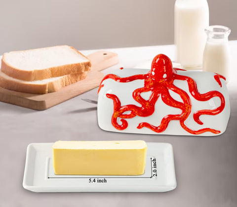 dgudgu mantequera pulpo cerámica rojo práctico y decorativo para la mesa
