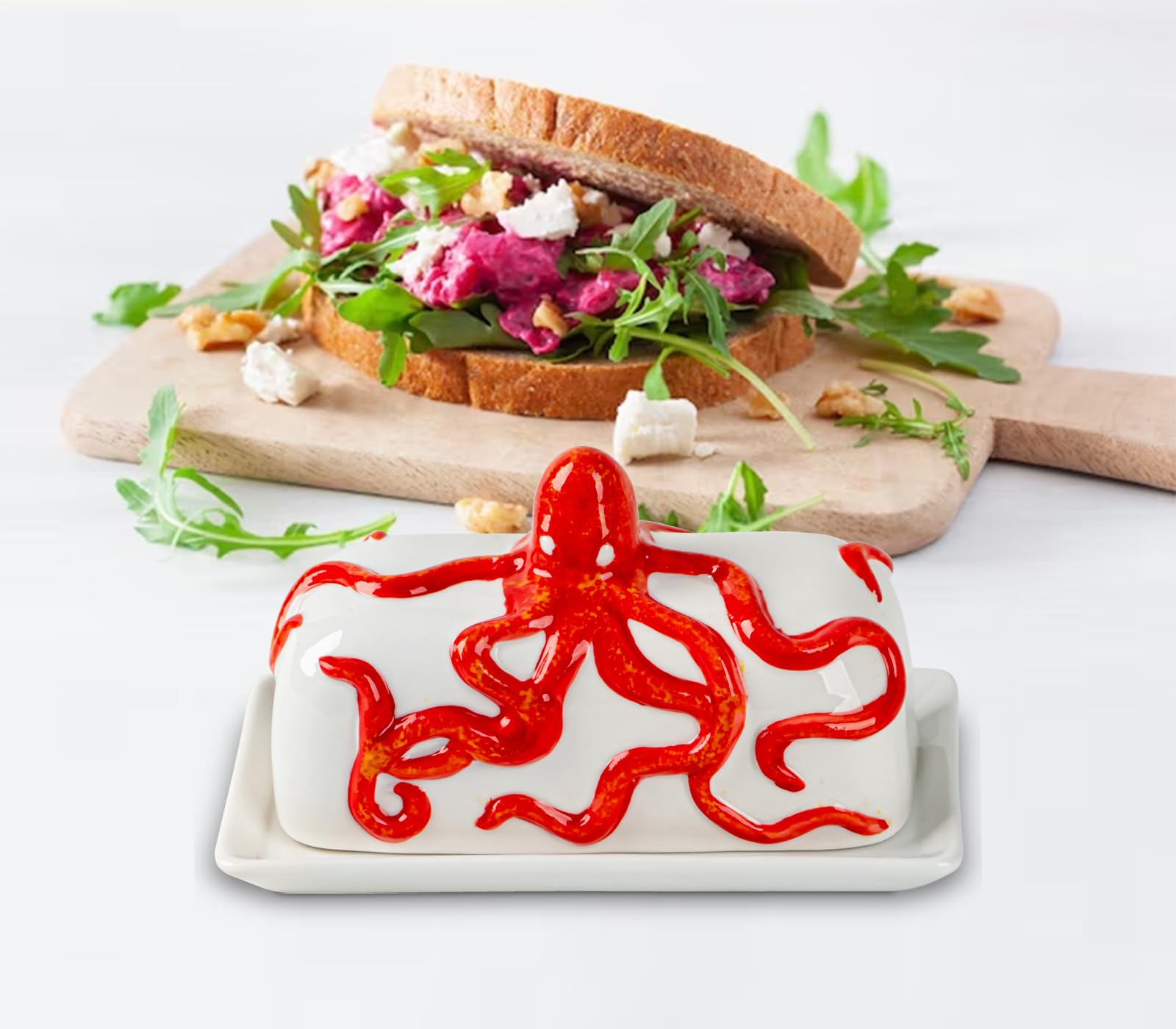 dgudgu mantequera con tapa pulpo facilita servir mantequilla en desayunos
