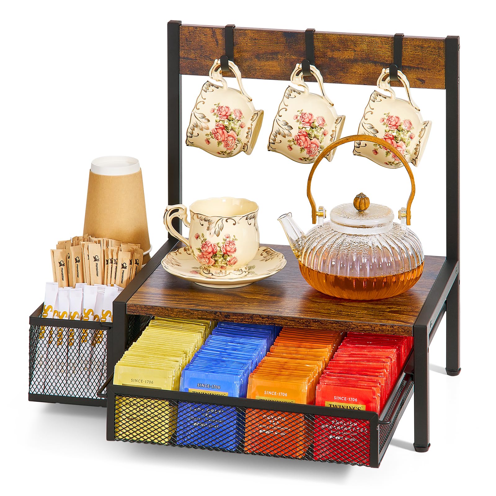 DGWJSU organizador de té en madera con cajón para bolsitas.
