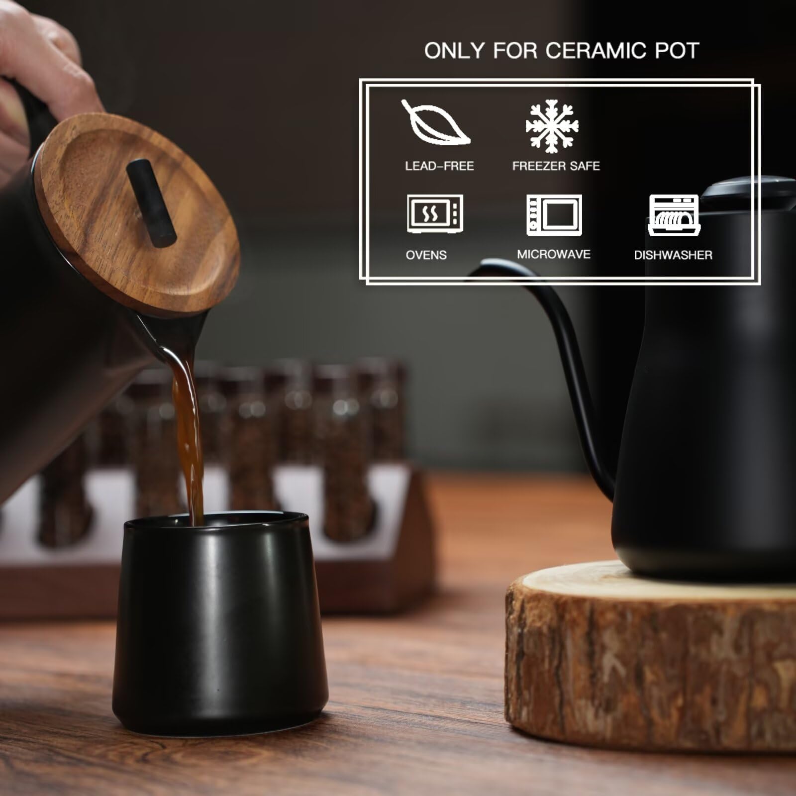 DHPO cafetera francesa cerámica diseño negro elegante para cocinas modernas