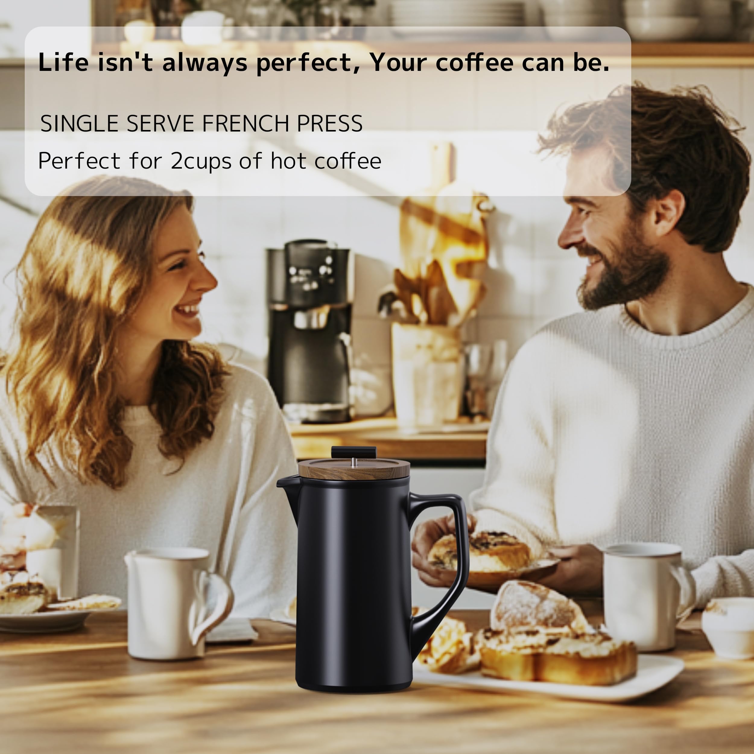 DHPO cafetera francesa cerámica tapa de madera ergonómica cómoda