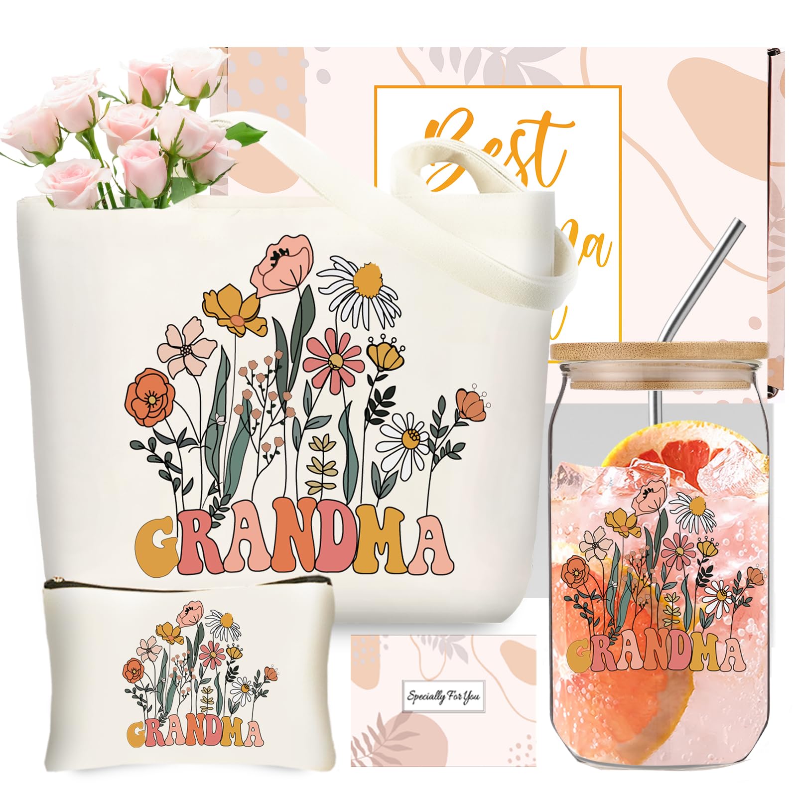 DHQH abuelita taza de vidrio 16oz con pajita, ideal para bebidas.
