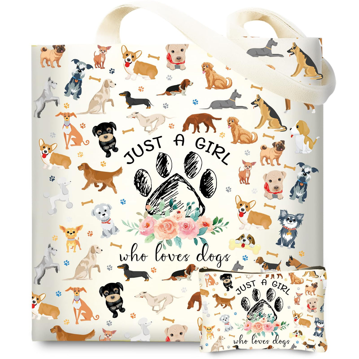 DHQH bolsa lona con perro imagen vibrante para uso diario