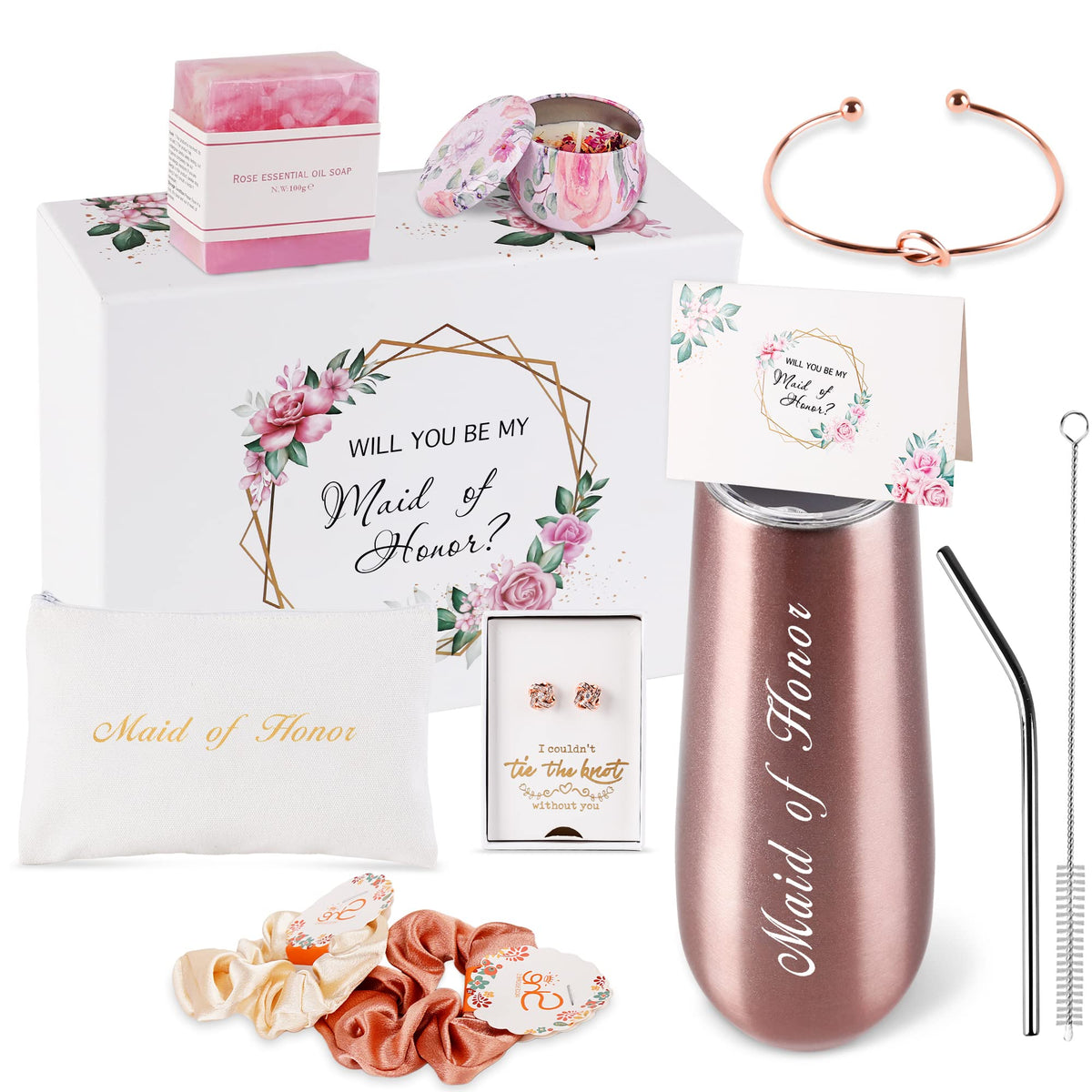 Copa de champán rosa dorado de DHQH en caja de regalo para dama de honor