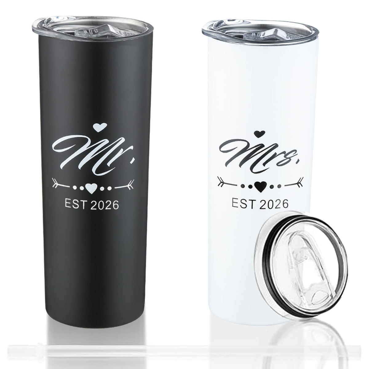 DHQH juego Sr y Sra Tumbler 20oz negro y blanco con tapas, ideal para parejas