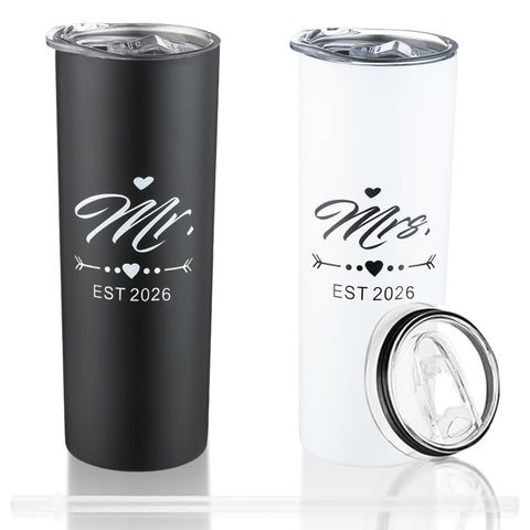 DHQH juego Sr y Sra Tumbler 20oz negro y blanco con tapas, ideal para parejas
