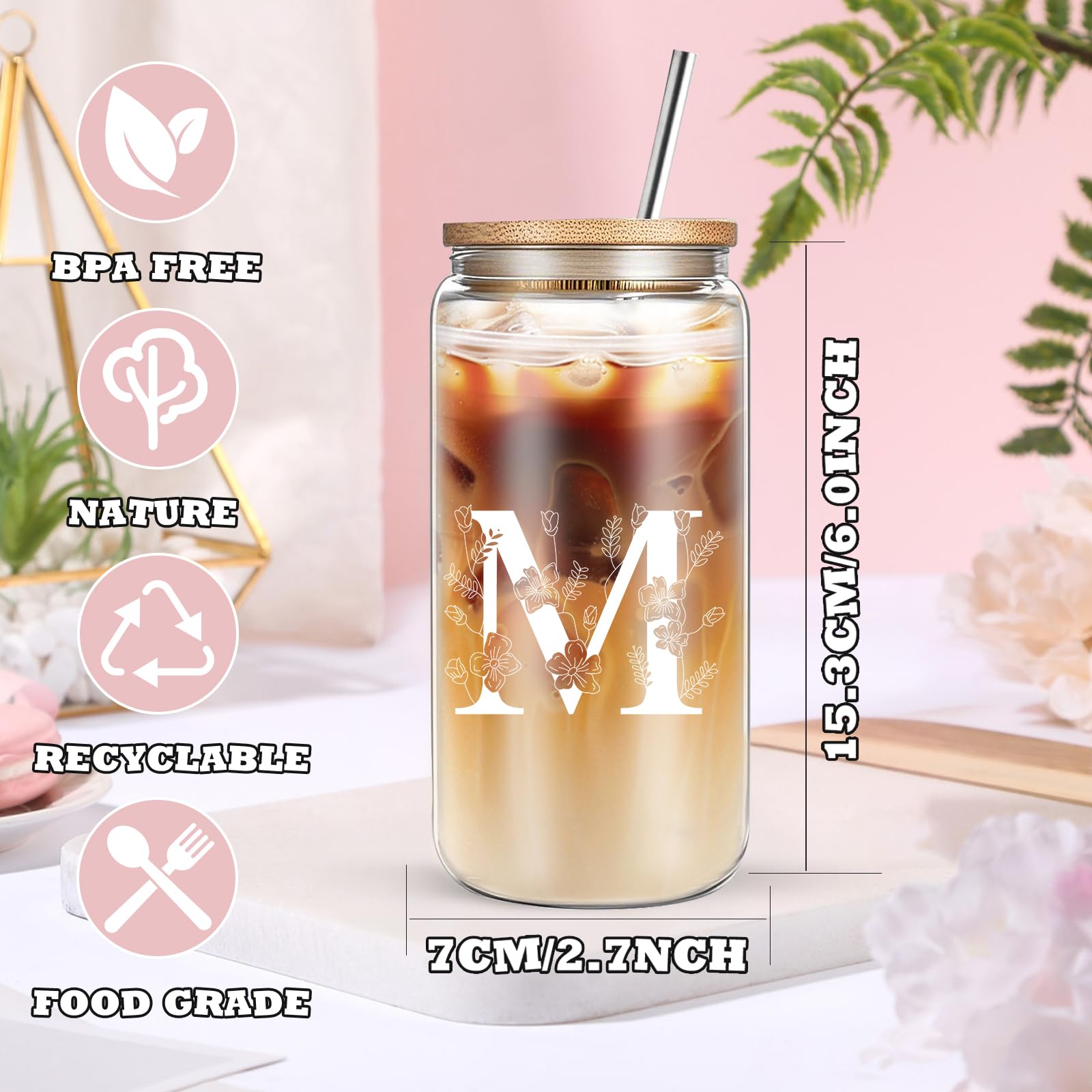 DHQH monograma floral en vaso y bolsa: regalo personalizado con toque elegante