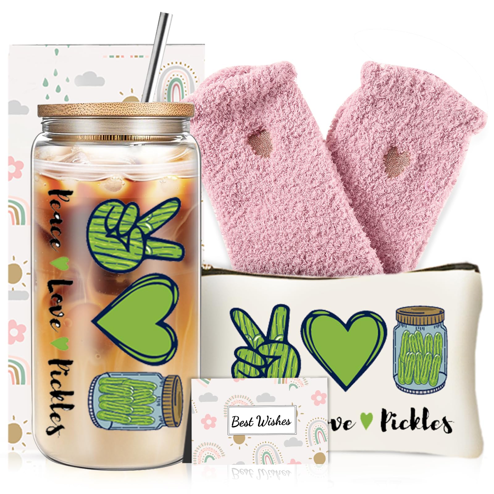 DHQH set de pepinillos con vaso de 16 oz, regalo práctico para cumpleaños.