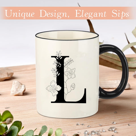 DHQH taza cerámica monograma L diseño elegante, apta para lavavajillas