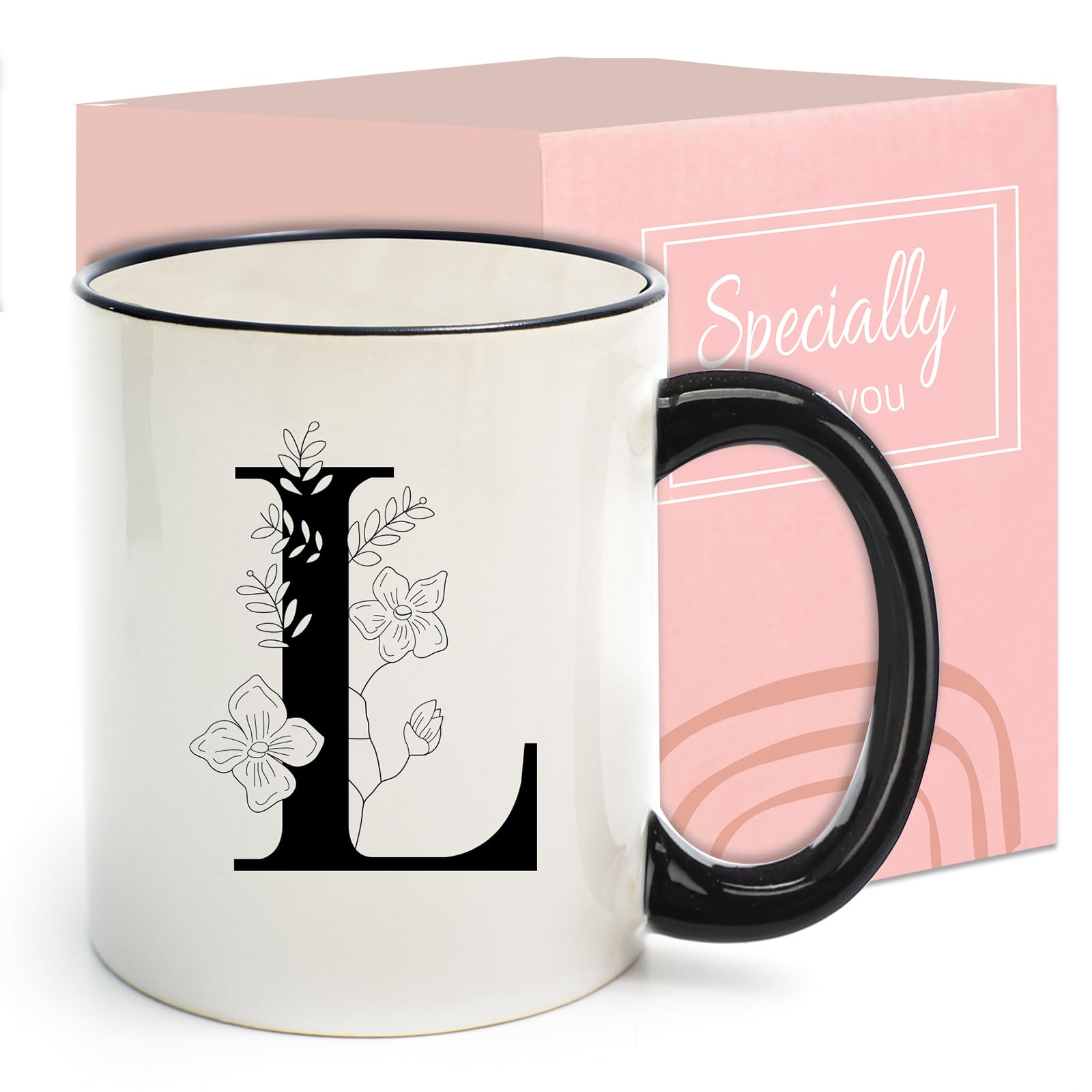 DHQH taza cerámica monograma L frente, regalo elegante para ella