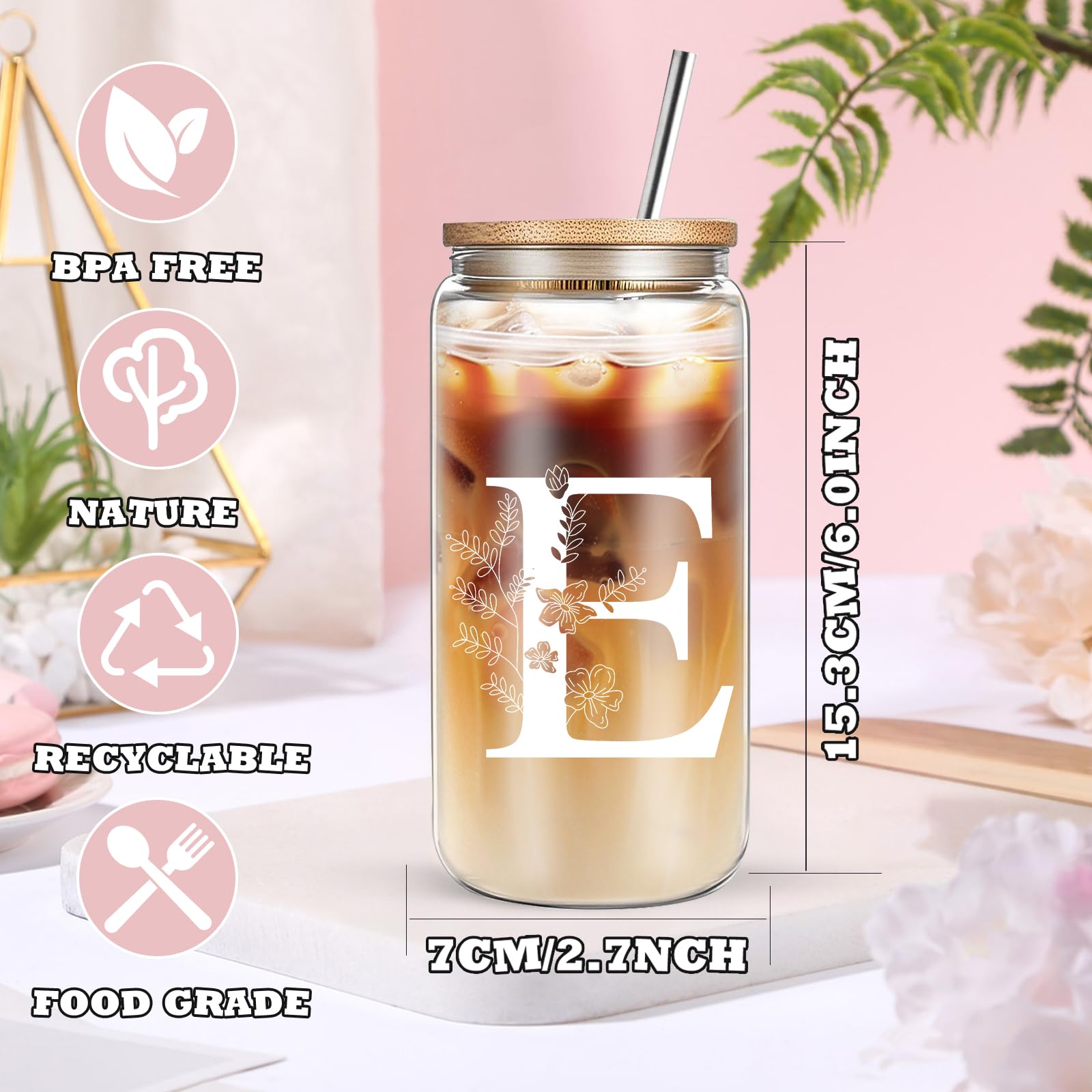 DHQH vaso monograma floral, regalo elegante para nombres o iniciales