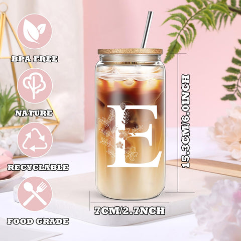 DHQH vaso monograma floral, regalo elegante para nombres o iniciales