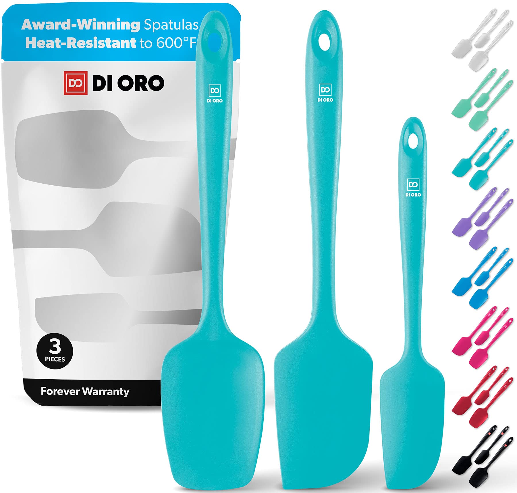 DI ORO Living espátula de silicona turquesa, conjunto de 3, ideal para sartenes antiadherentes