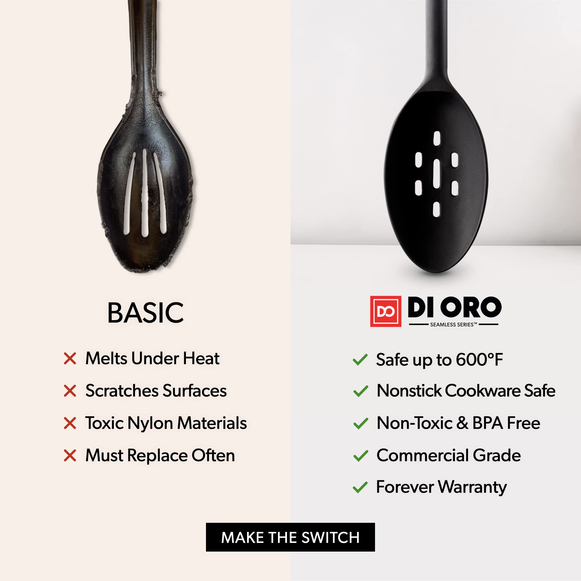 DI ORO Living Cucharas de silicona con mango ergonómico para mezclar con control