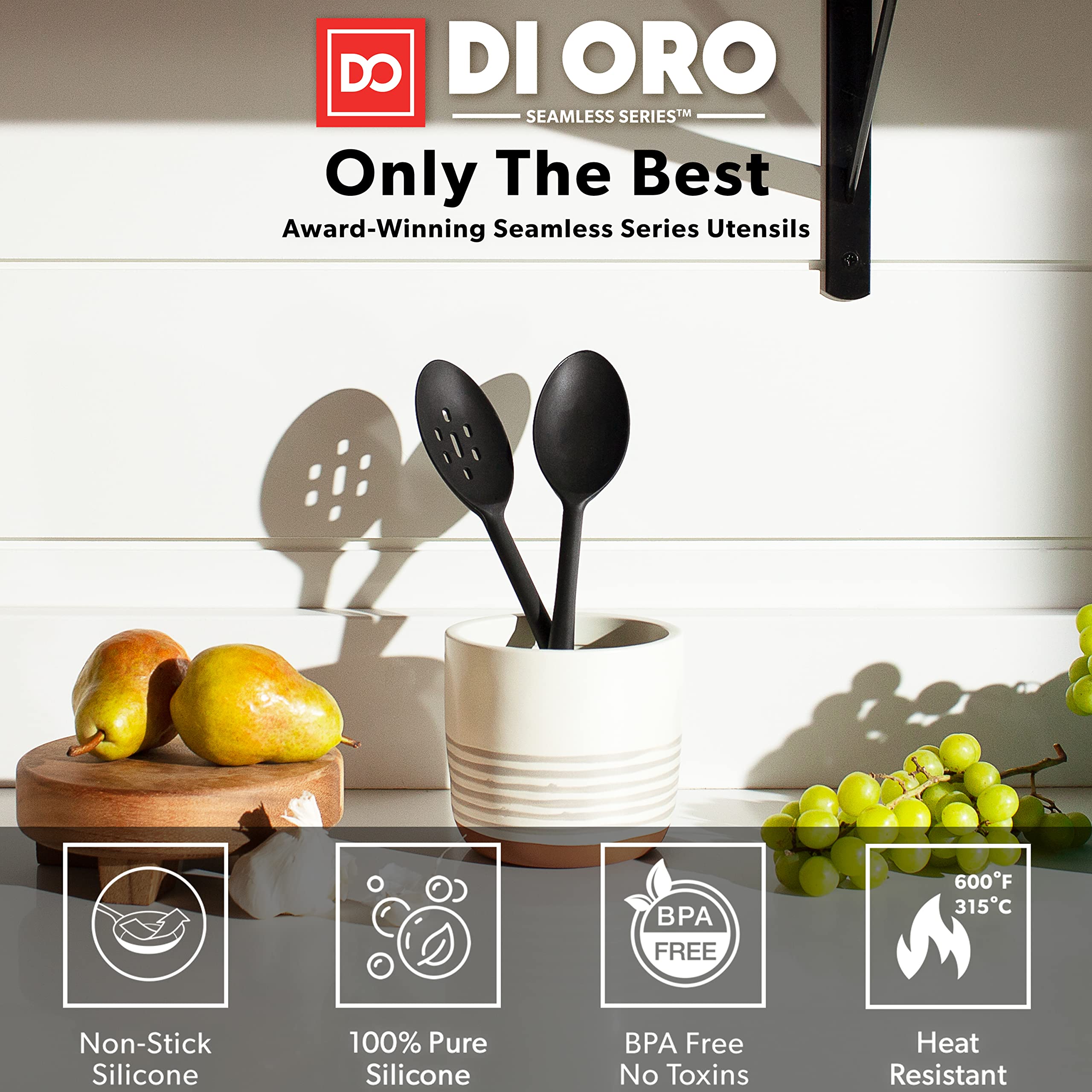 DI ORO Living cuchara ranurada de silicona para mezclar con seguridad