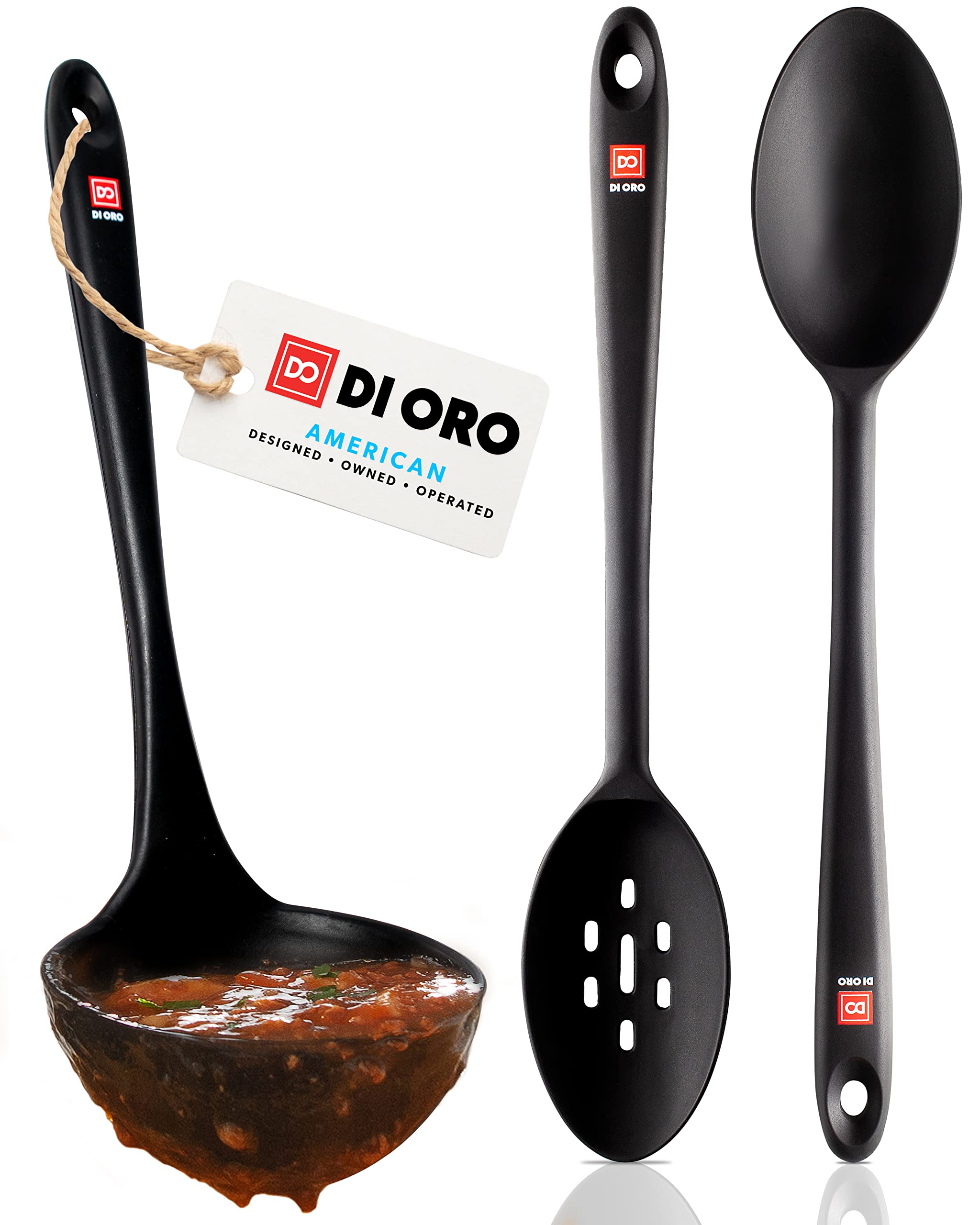 DI ORO Living Cucharon de silicona grande para servir sopas sin rayar las superficies