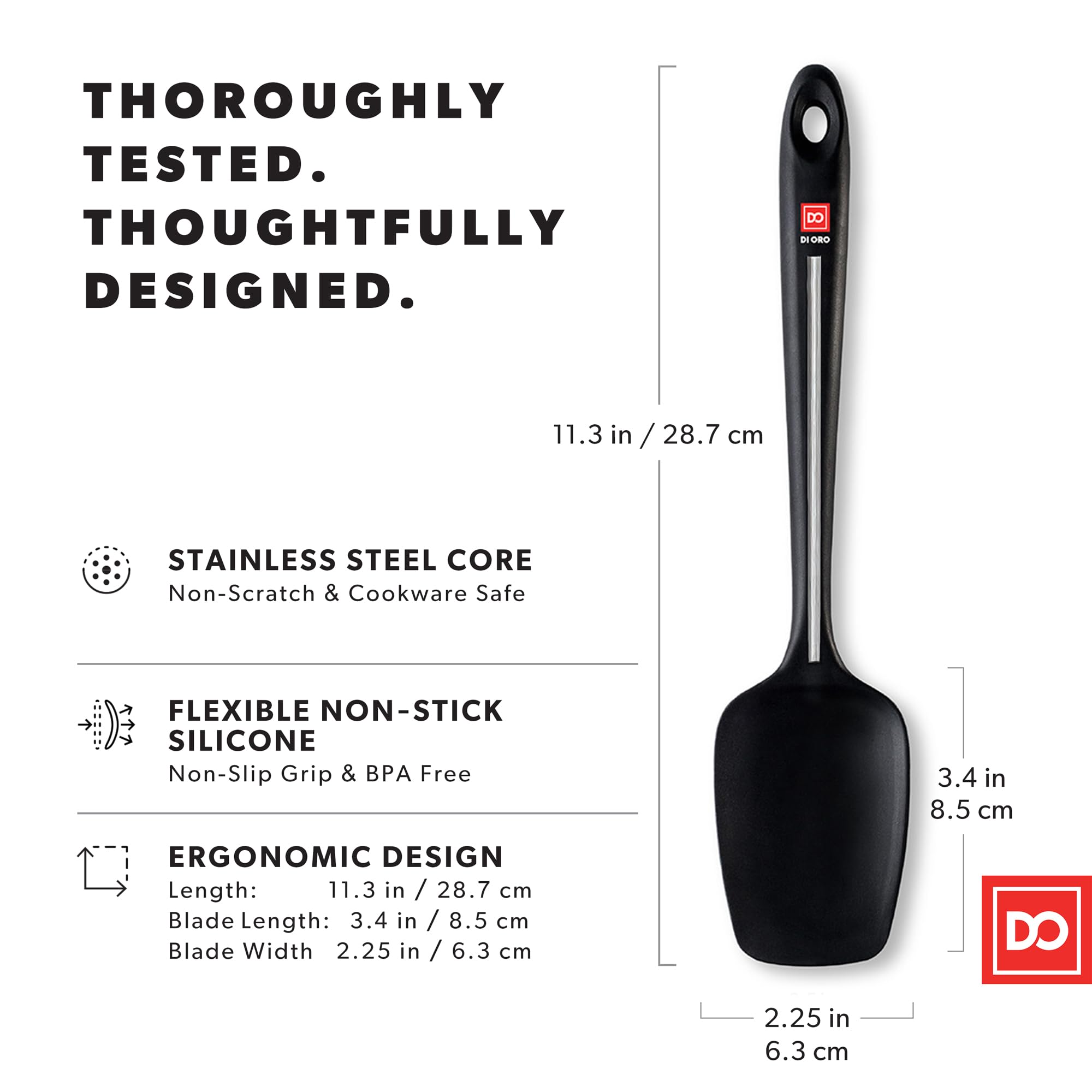 DI ORO Living espátula-cucharón sin costuras negro, apto para sartenes antiadherentes