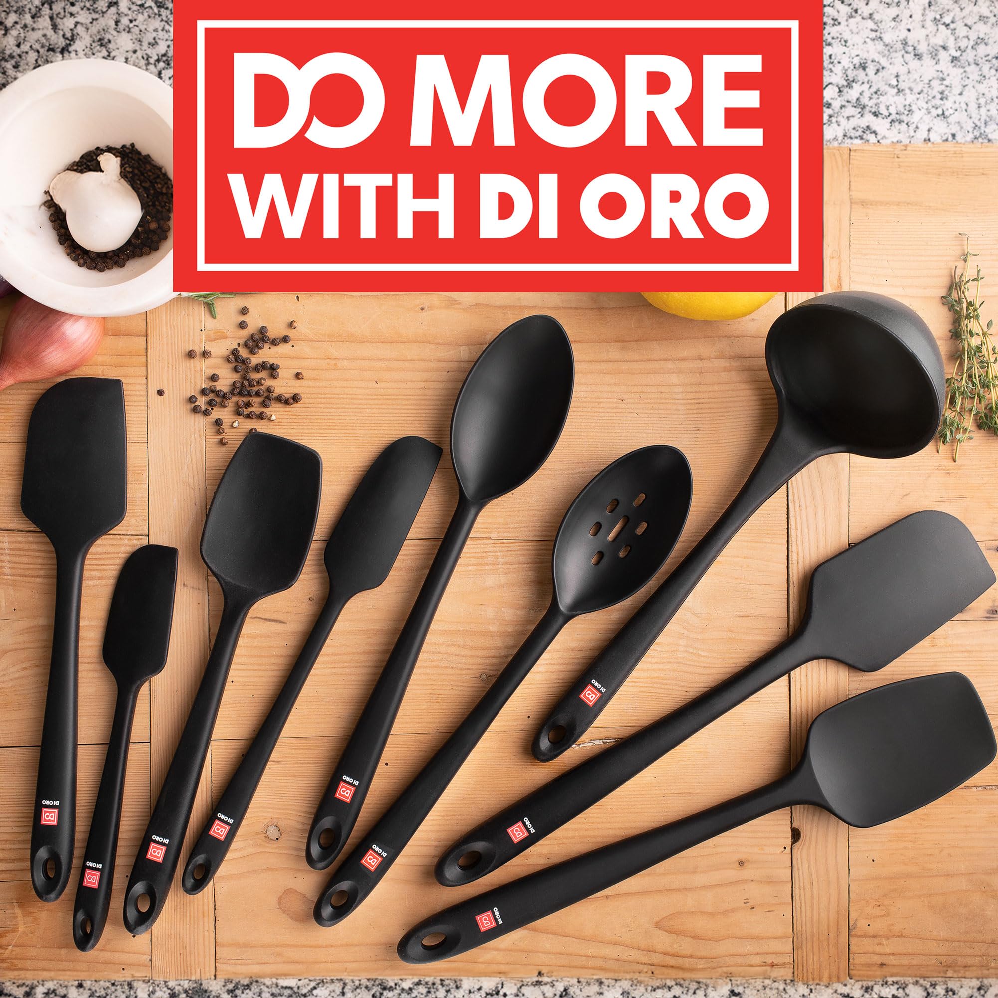 DI ORO Living espátula-cucharón sin costuras negro, diseño ergonómico en la mano