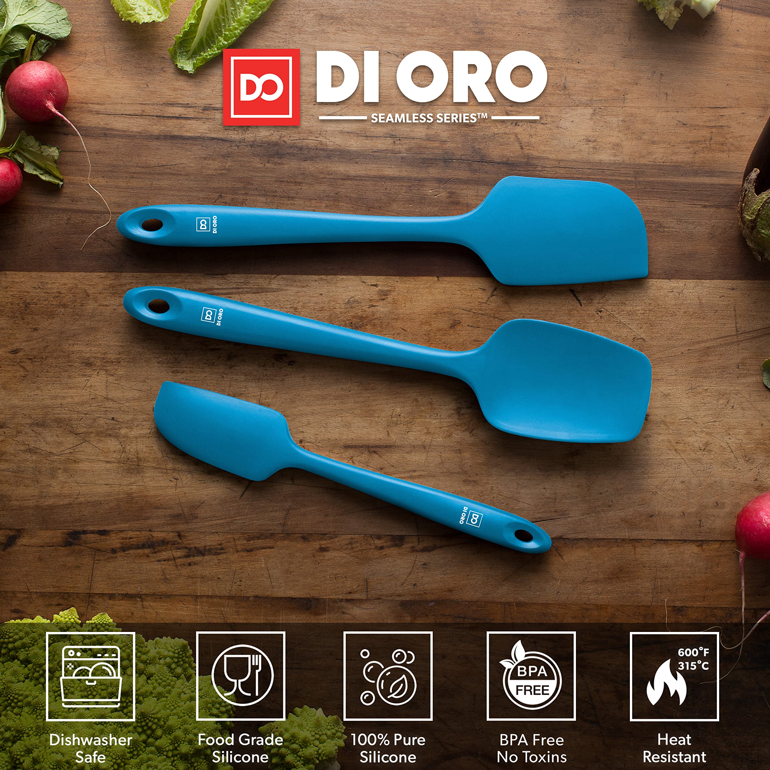DI ORO Living espatula de silicona pala inclinada azul para alcanzar bordes y esquinas