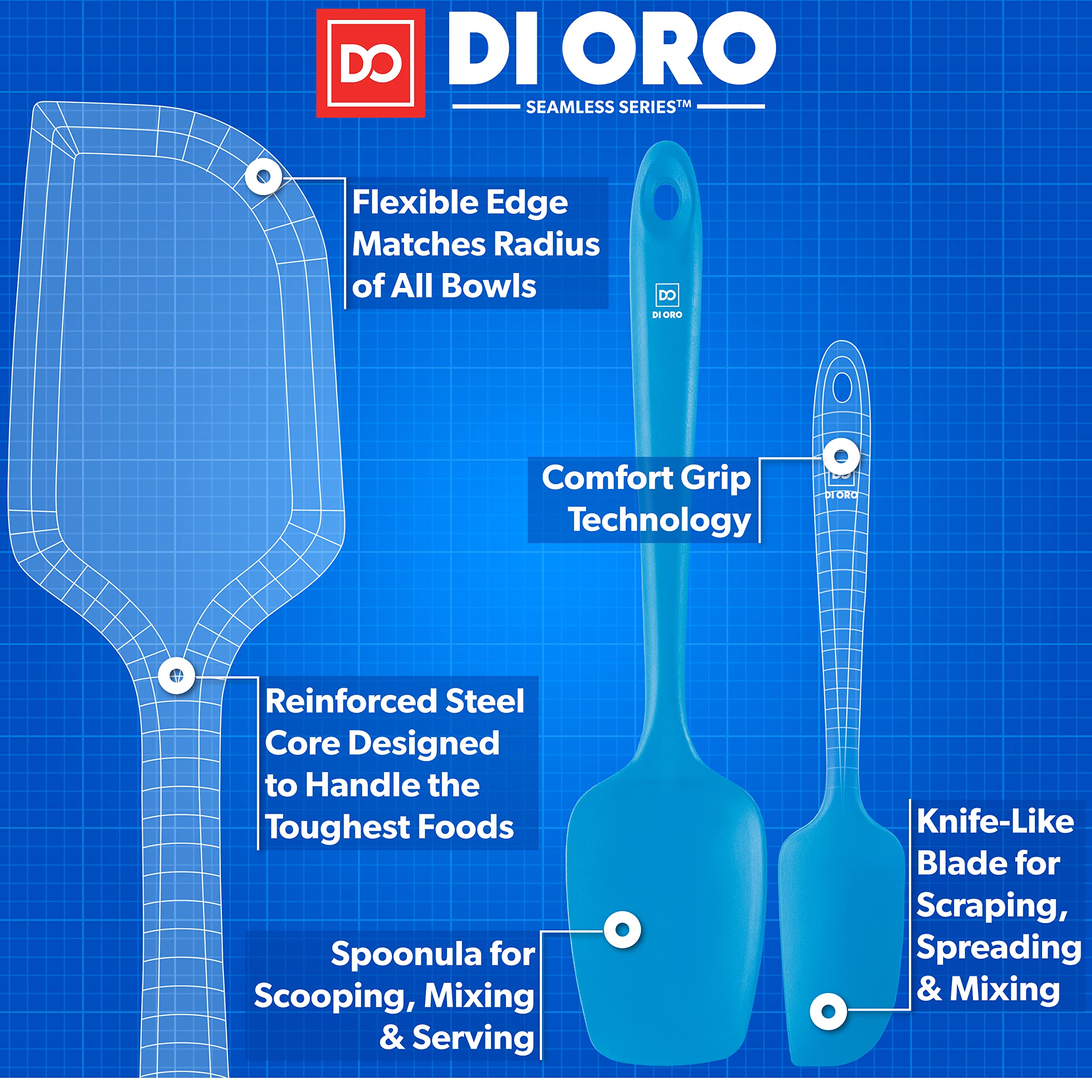 DI ORO Living espatula de silicona para sartenes antiadherentes azul para cocinar sin raspar