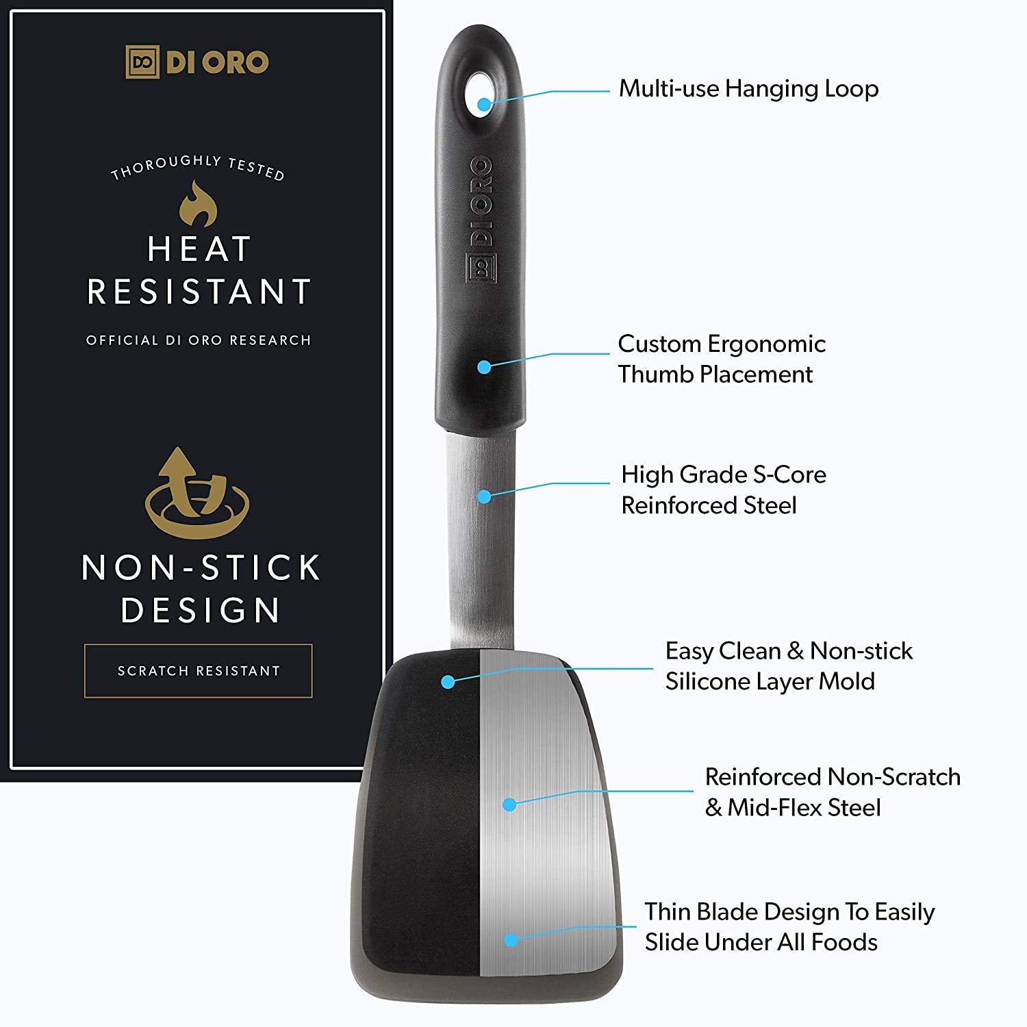 Di Oro Living espátula silicona estandar negra, perfecta para huevos y verduras.
