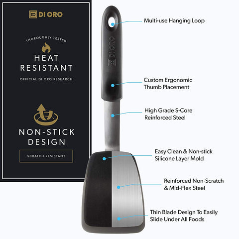 Di Oro Living espátula silicona estandar negra, perfecta para huevos y verduras.