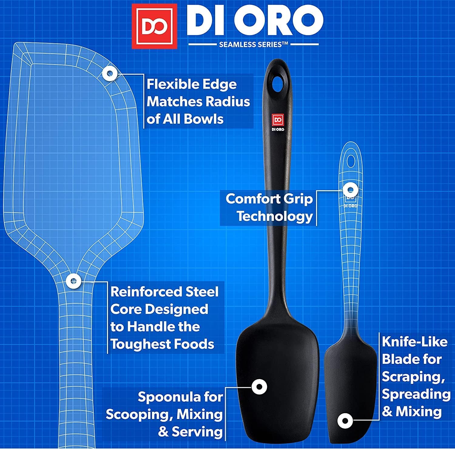 DI ORO Living espátula silicona negro perfecta para batidos y tazones