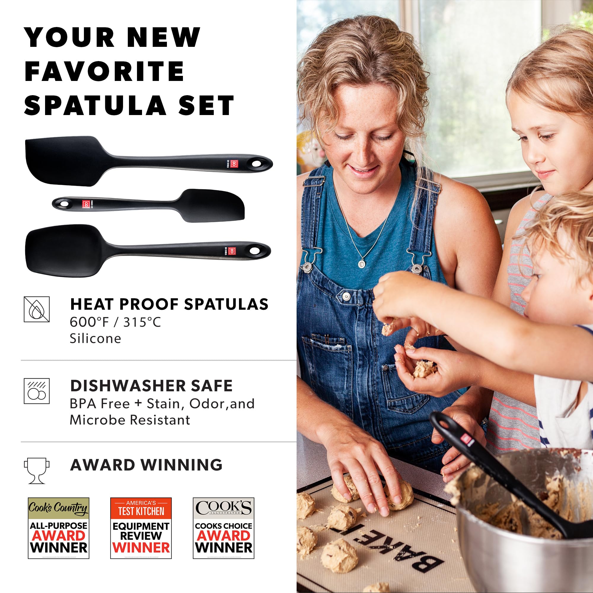 Espátula silicona negra DI ORO Living ideal para batir sin pegar